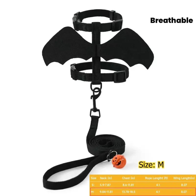 Unisex Adjustable Bat Wing Mesh Pet Harness and Leash Set - Escape-Proof Soft Mesh for Small Pets Halloween Cosplay and Walking