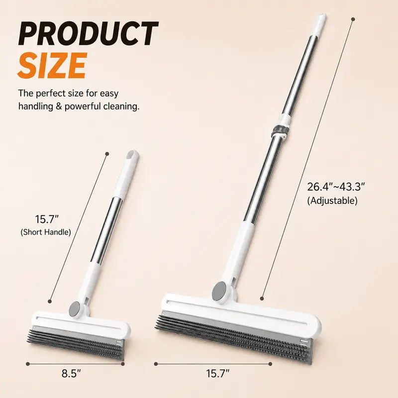 Professional Pet Hair Remover Rake and 180° Rotating Broom, Reusable Wet/Dry Squeegee and Silicone Scrubber for Carpets, Couches, Hardwood Floors, Bathrooms, and Pet Areas – Lint Roller Alternative for Rugs, Beds, Mats, and Furniture