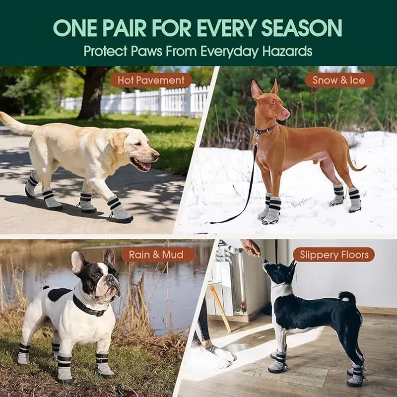 Kuoser Waterproof Dog Boots - Anti-Slip Footwear with Adjustable Straps and Reflective Paw Protectors for All Breeds, Suitable for Hot Pavement and Winter Conditions, Includes Pet Rubber Recovery Collars and Support Braces