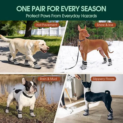 Kuoser Waterproof Dog Boots - Anti-Slip Footwear with Adjustable Straps and Reflective Paw Protectors for All Breeds, Suitable for Hot Pavement and Winter Conditions, Includes Pet Rubber Recovery Collars and Support Braces
