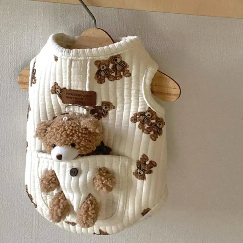 Plush Bear Pattern Cartoon Dog Apparel - All-Season Sleeveless Pullover for Puppies and Kittens, Soft and Skin-Friendly