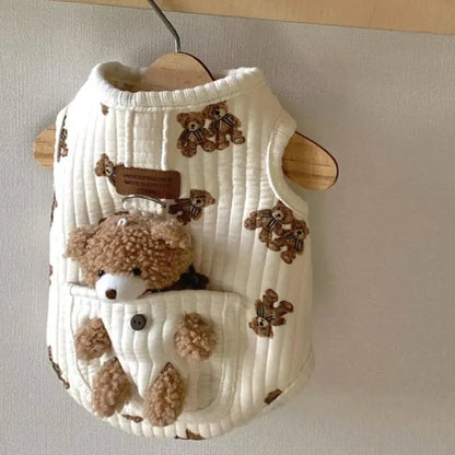 Plush Bear Pattern Cartoon Dog Apparel - All-Season Sleeveless Pullover for Puppies and Kittens, Soft and Skin-Friendly