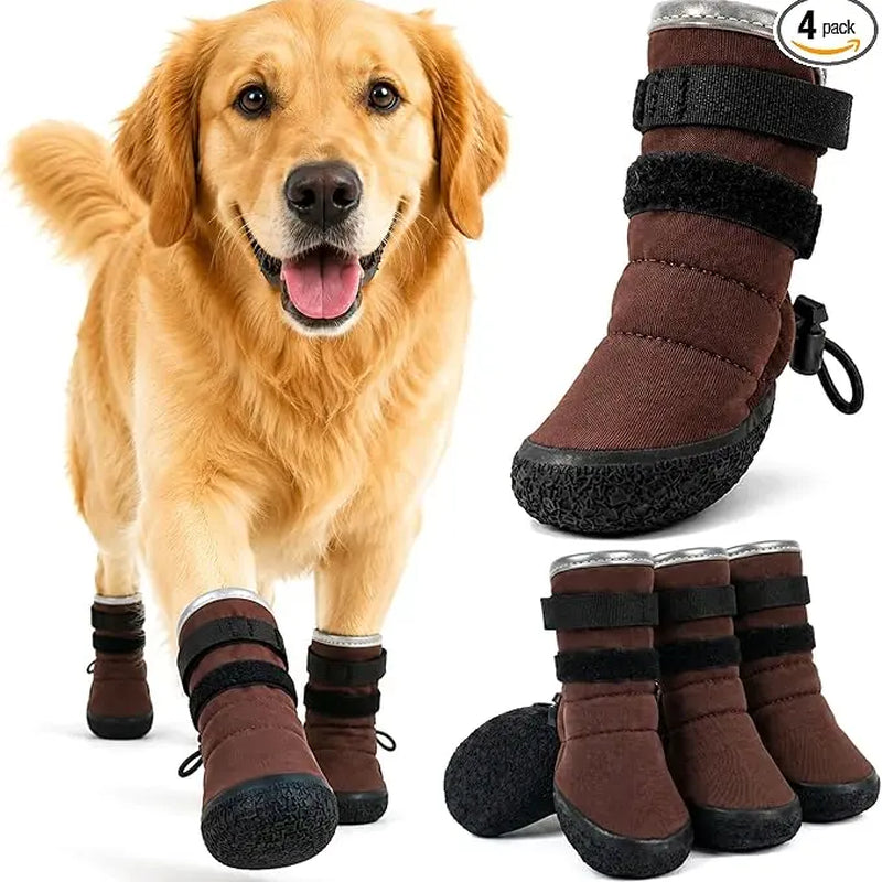 Kuoser Waterproof Dog Boots - Anti-Slip Footwear with Adjustable Straps and Reflective Paw Protectors for All Breeds, Suitable for Hot Pavement and Winter Conditions, Includes Pet Rubber Recovery Collars and Support Braces