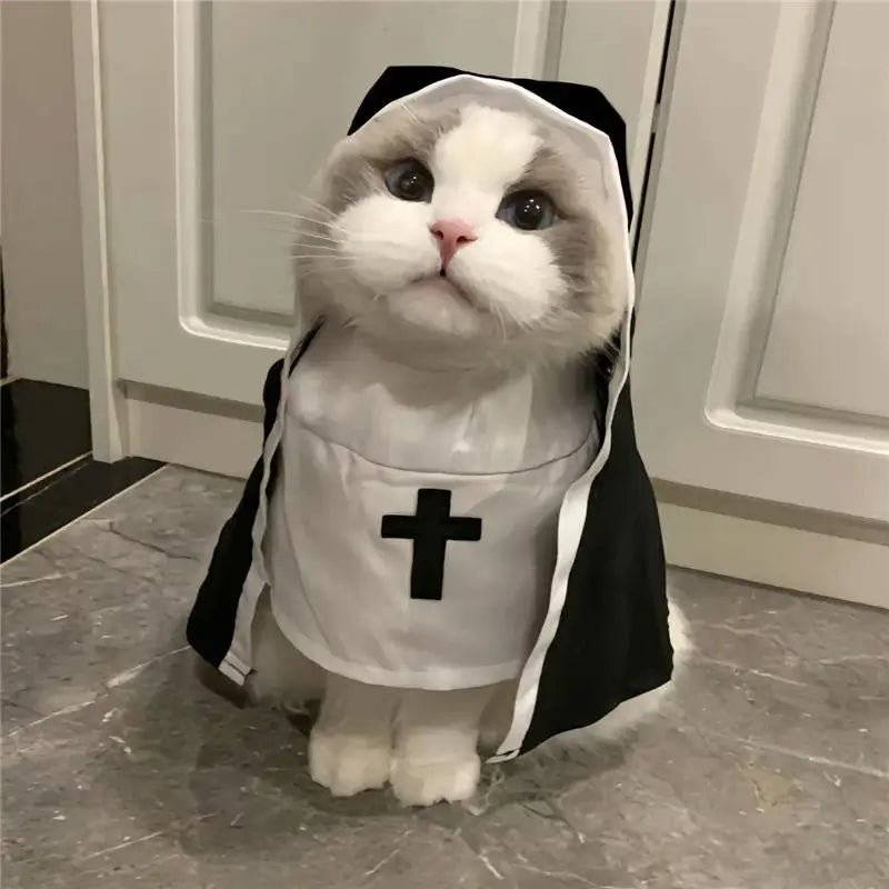 New Year Nun Cosplay Costume for Small to Medium Pets – Easy-to-Wear Photo Prop for Cats and Dogs