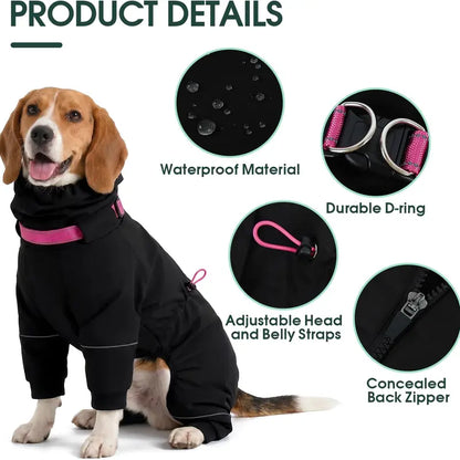 Kuoser Waterproof Dog Raincoat - Reflective Outdoor Pet Apparel with Adjustable Hood, Leash D-Ring, and 8-Leg Design for Full-Body Coverage in Lightweight Fabric for Small, Medium, and Large Dogs (Pink, Black)
