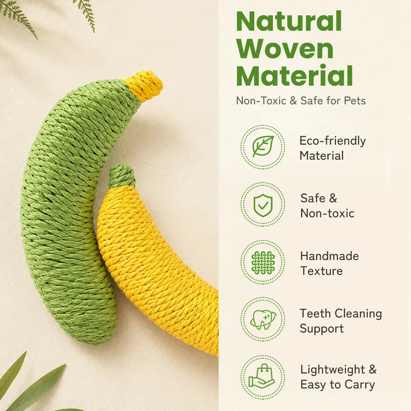 Sisal Banana Interactive Cat Toy - Compact 40g Textured Design for Chewing, Batting, and Scratching - Indoor Pet Play (Yellow/Green)