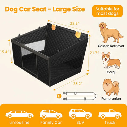 Premium Large Dog Car Seat with Triple Mesh Windows - Waterproof, Stable, Ventilated Quilted Back Seat Extender with Rigid Base, Ideal Protection Cover for Vehicles