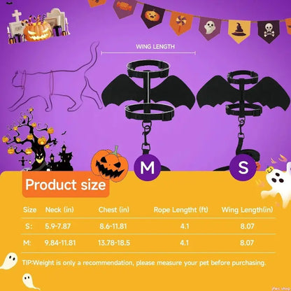 Unisex Adjustable Bat Wing Mesh Pet Harness and Leash Set - Escape-Proof Soft Mesh for Small Pets Halloween Cosplay and Walking