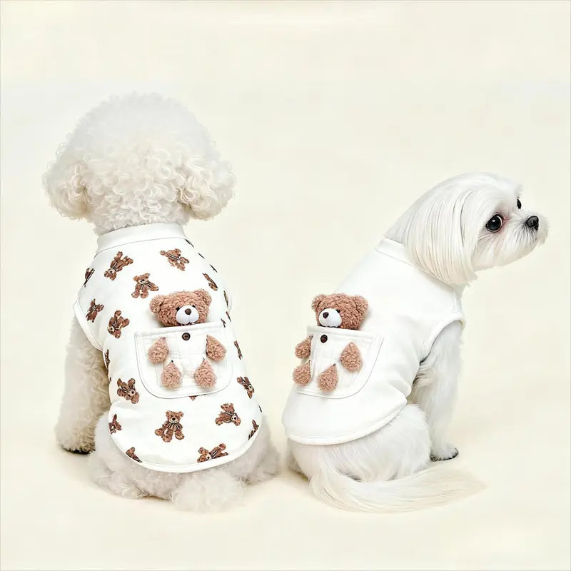 Plush Bear Pattern Cartoon Dog Apparel - All-Season Sleeveless Pullover for Puppies and Kittens, Soft and Skin-Friendly