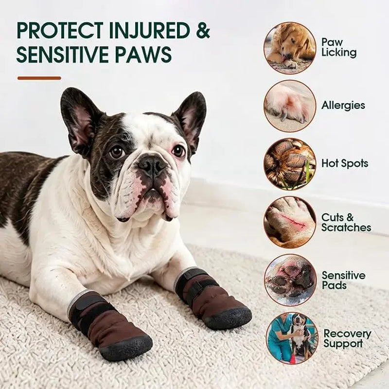 Kuoser Waterproof Dog Boots - Anti-Slip Footwear with Adjustable Straps and Reflective Paw Protectors for All Breeds, Suitable for Hot Pavement and Winter Conditions, Includes Pet Rubber Recovery Collars and Support Braces