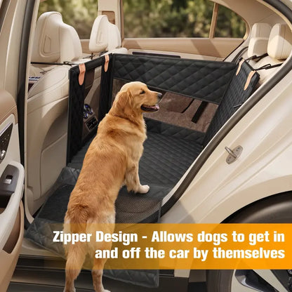 Premium Large Dog Car Seat with Triple Mesh Windows - Waterproof, Stable, Ventilated Quilted Back Seat Extender with Rigid Base, Ideal Protection Cover for Vehicles
