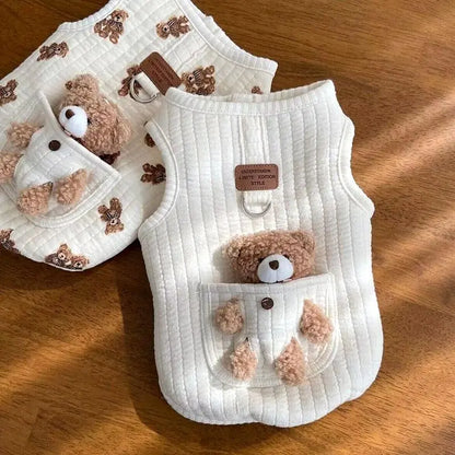 Plush Bear Pattern Cartoon Dog Apparel - All-Season Sleeveless Pullover for Puppies and Kittens, Soft and Skin-Friendly