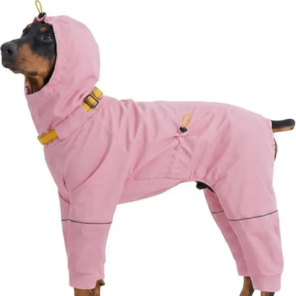 Kuoser Waterproof Dog Raincoat - Reflective Outdoor Pet Apparel with Adjustable Hood, Leash D-Ring, and 8-Leg Design for Full-Body Coverage in Lightweight Fabric for Small, Medium, and Large Dogs (Pink, Black)