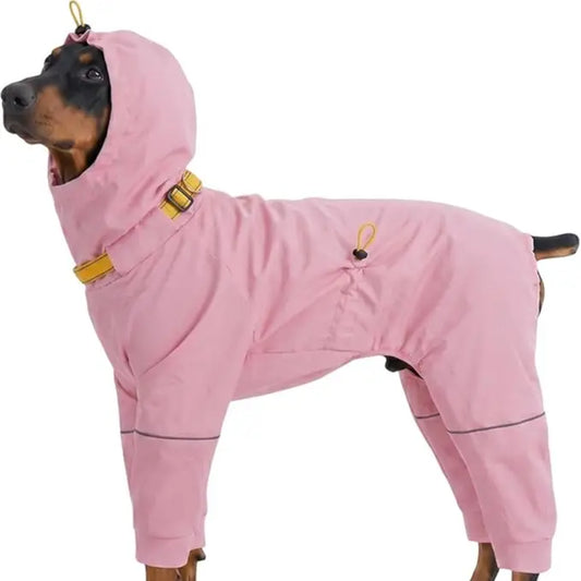 Kuoser Waterproof Dog Raincoat - Reflective Outdoor Pet Apparel with Adjustable Hood, Leash D-Ring, and 8-Leg Design for Full-Body Coverage in Lightweight Fabric for Small, Medium, and Large Dogs (Pink, Black)
