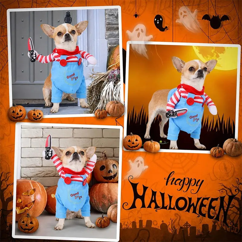 Anime-Themed Halloween Costume for Dogs and Cats, Striped Overalls for Pets, Universal Size, Fun Cosplay Outfit for Parties and Photos