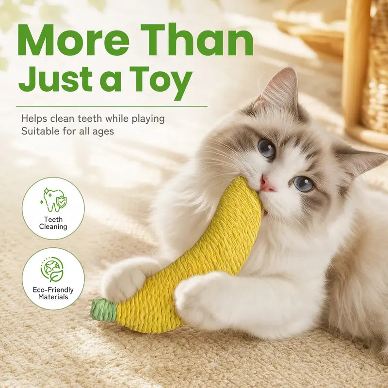 Sisal Banana Interactive Cat Toy - Compact 40g Textured Design for Chewing, Batting, and Scratching - Indoor Pet Play (Yellow/Green)
