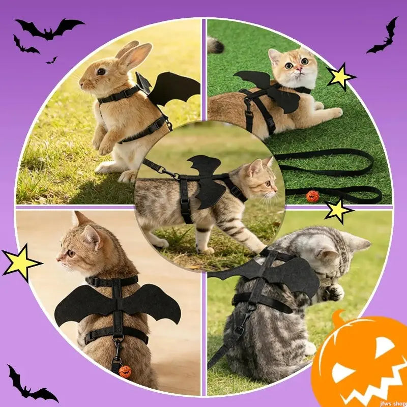 Unisex Adjustable Bat Wing Mesh Pet Harness and Leash Set - Escape-Proof Soft Mesh for Small Pets Halloween Cosplay and Walking