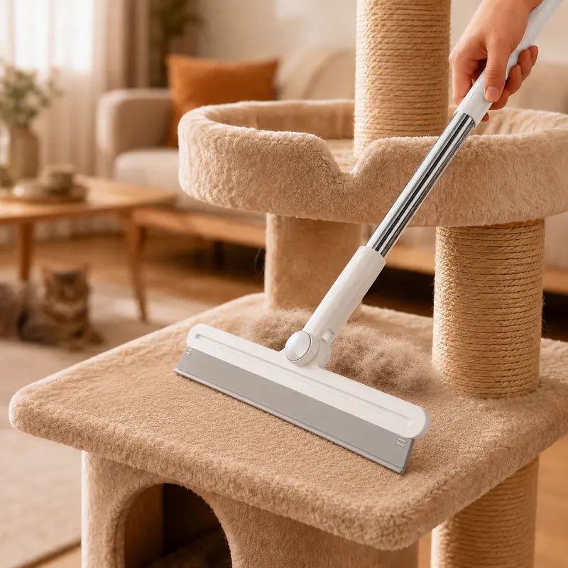 Professional Pet Hair Remover Rake and 180° Rotating Broom, Reusable Wet/Dry Squeegee and Silicone Scrubber for Carpets, Couches, Hardwood Floors, Bathrooms, and Pet Areas – Lint Roller Alternative for Rugs, Beds, Mats, and Furniture