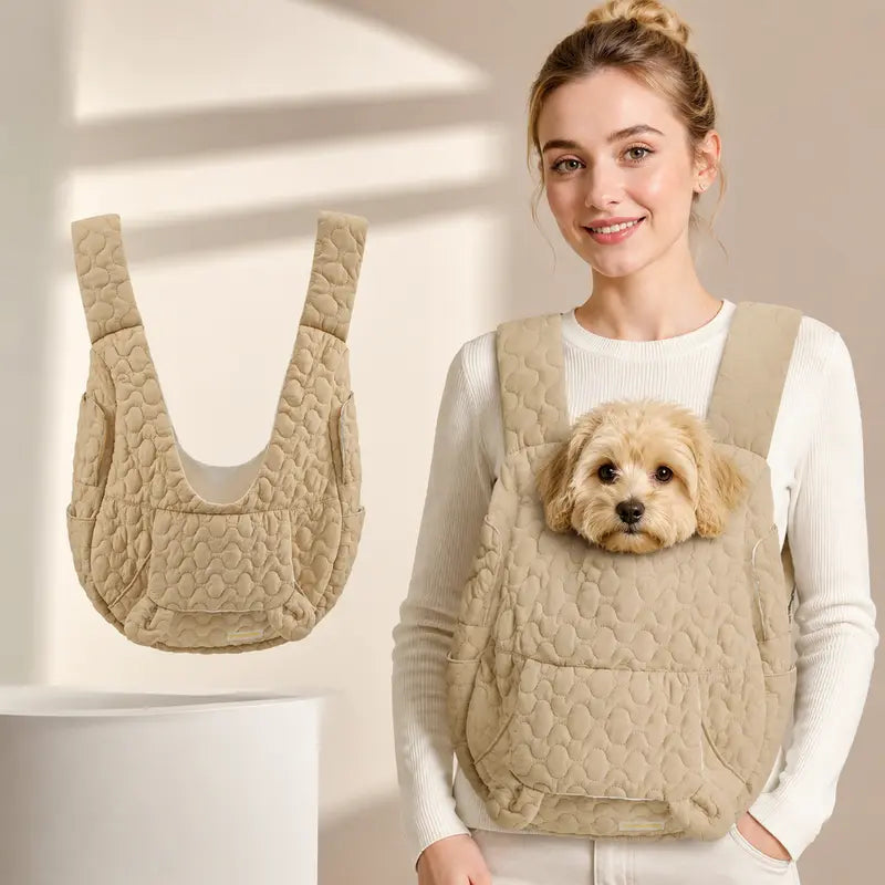 Quilted Front Carrier Backpack for Small Dogs and Cats - Hands-Free Travel Sling with Front Pocket for Outdoor Walking