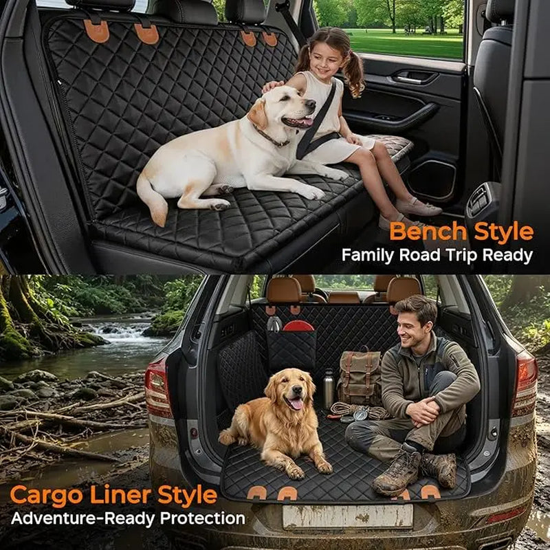 Quilted Fabric Dog Car Seat Cover - Universal Fit, Waterproof, Scratchproof, Non-Slip, Washable Pet Back Seat Travel Mat, All-Season Dog Car Accessories