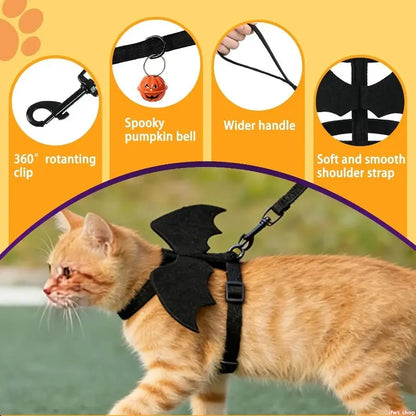 Unisex Adjustable Bat Wing Mesh Pet Harness and Leash Set - Escape-Proof Soft Mesh for Small Pets Halloween Cosplay and Walking