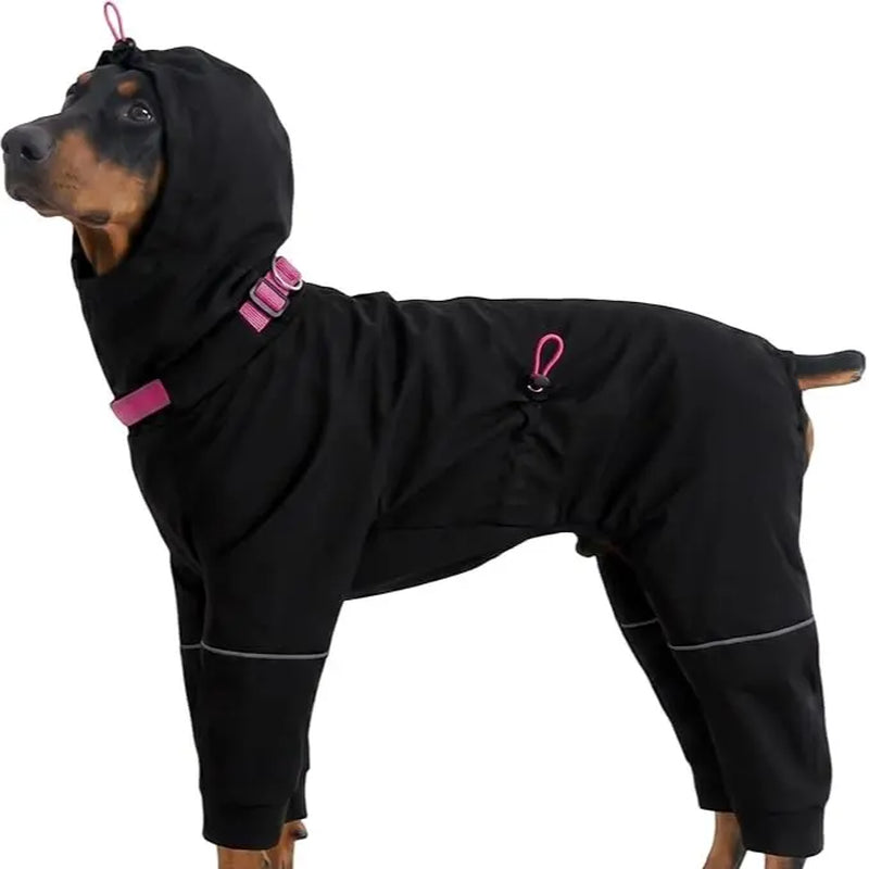 Kuoser Waterproof Dog Raincoat - Reflective Outdoor Pet Apparel with Adjustable Hood, Leash D-Ring, and 8-Leg Design for Full-Body Coverage in Lightweight Fabric for Small, Medium, and Large Dogs (Pink, Black)