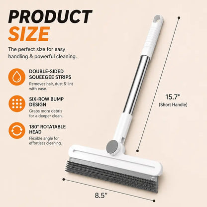 Professional Pet Hair Remover Rake and 180° Rotating Broom, Reusable Wet/Dry Squeegee and Silicone Scrubber for Carpets, Couches, Hardwood Floors, Bathrooms, and Pet Areas – Lint Roller Alternative for Rugs, Beds, Mats, and Furniture