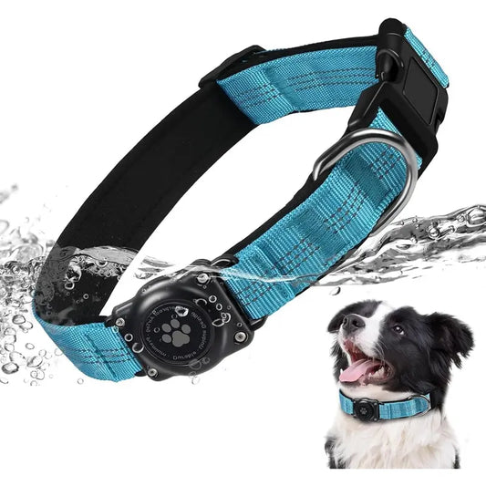Heavy-Duty Tactical Nylon Dog Collar with Integrated Airtag Holder - Waterproof, Reflective Design for Medium/Large Dogs, Multi-Size Options Available