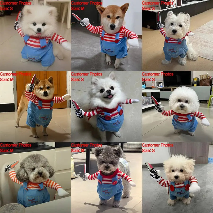 Anime-Themed Halloween Costume for Dogs and Cats, Striped Overalls for Pets, Universal Size, Fun Cosplay Outfit for Parties and Photos