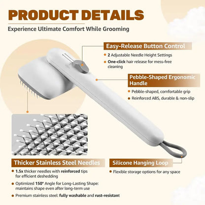 Self-Cleaning Deshedding Slicker Comb for Dogs and Cats - One-Click Release Grooming Brush for Effective Shed Control and Easy Maintenance