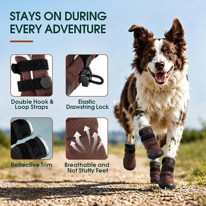 Kuoser Waterproof Dog Boots - Anti-Slip Footwear with Adjustable Straps and Reflective Paw Protectors for All Breeds, Suitable for Hot Pavement and Winter Conditions, Includes Pet Rubber Recovery Collars and Support Braces