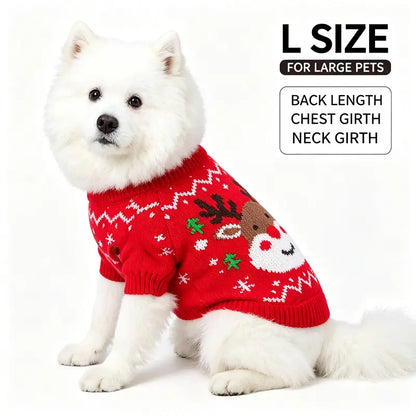 Red Cartoon Reindeer Print Knit Christmas Sweater for Small Dogs and Cats - Santa-Inspired Festive Knitwear Available in Multiple Sizes (X-Large)
