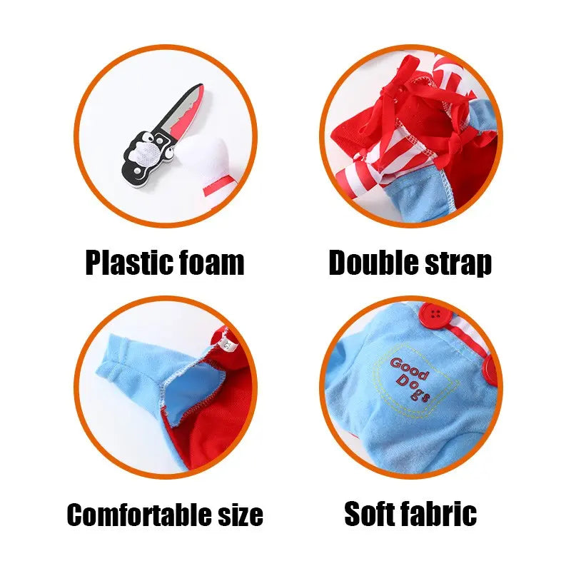 Anime-Themed Halloween Costume for Dogs and Cats, Striped Overalls for Pets, Universal Size, Fun Cosplay Outfit for Parties and Photos