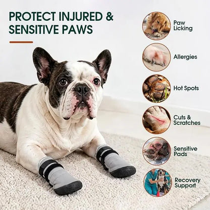 Kuoser Waterproof Dog Boots - Anti-Slip Footwear with Adjustable Straps and Reflective Paw Protectors for All Breeds, Suitable for Hot Pavement and Winter Conditions, Includes Pet Rubber Recovery Collars and Support Braces