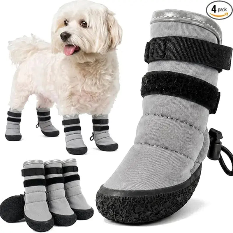 Kuoser Waterproof Dog Boots - Anti-Slip Footwear with Adjustable Straps and Reflective Paw Protectors for All Breeds, Suitable for Hot Pavement and Winter Conditions, Includes Pet Rubber Recovery Collars and Support Braces