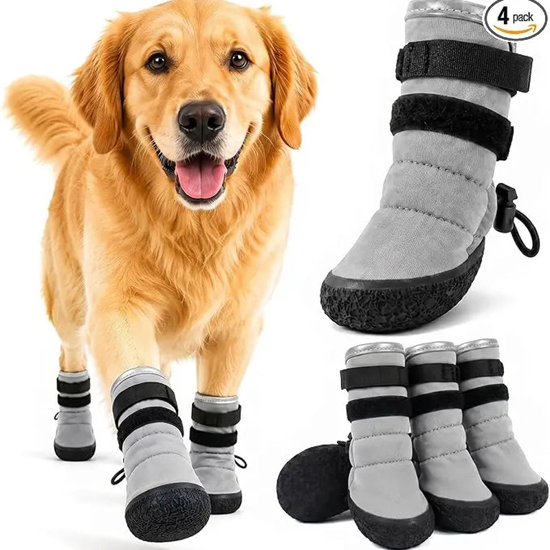 Kuoser Waterproof Dog Boots - Anti-Slip Footwear with Adjustable Straps and Reflective Paw Protectors for All Breeds, Suitable for Hot Pavement and Winter Conditions, Includes Pet Rubber Recovery Collars and Support Braces