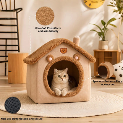 Indoor Pet House for Small to Medium Dogs and Cats | Cozy Plush Cave Bed, Machine Washable and Non-Slip Design