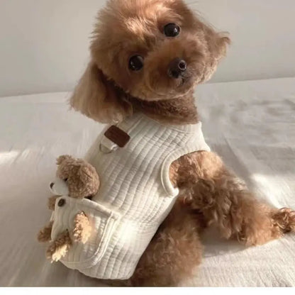 Plush Bear Pattern Cartoon Dog Apparel - All-Season Sleeveless Pullover for Puppies and Kittens, Soft and Skin-Friendly
