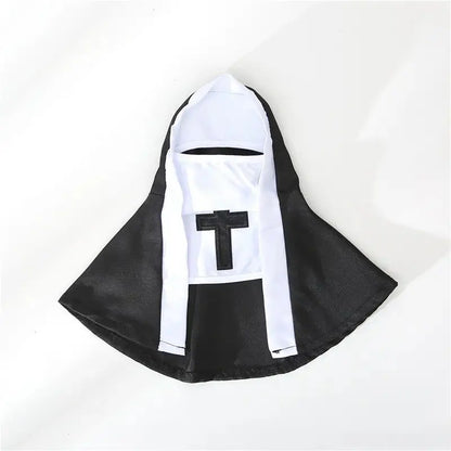 Unisex Polyester Halloween Pet Nun Costume with Hood and Band, Humorous All-Season Apparel for Small to Medium Dogs and Cats, Ideal for Parties and Photography