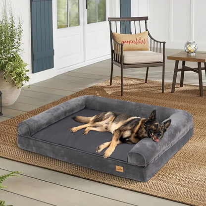 Orthopädisches Hundebett, Große Größe, Wasserdichtes Haustierbett Mit Seitenwänden, Rutschfester Boden, Großes Haustierbett Mit Waschbarem, Abnehmbarem Bezug, Grau.