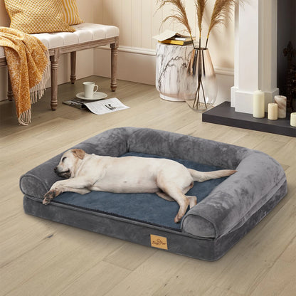 Orthopädisches Hundebett, Große Größe, Wasserdichtes Haustierbett Mit Seitenwänden, Rutschfester Boden, Großes Haustierbett Mit Waschbarem, Abnehmbarem Bezug, Grau.