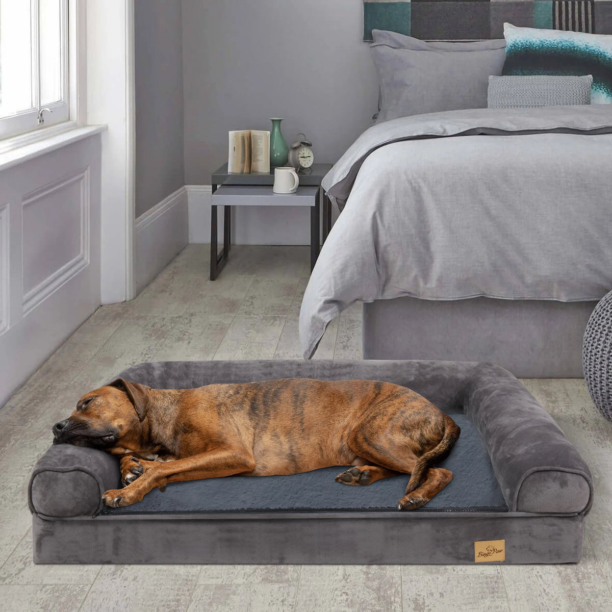 Orthopädisches Hundebett, Große Größe, Wasserdichtes Haustierbett Mit Seitenwänden, Rutschfester Boden, Großes Haustierbett Mit Waschbarem, Abnehmbarem Bezug, Grau.