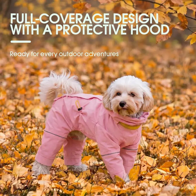 Kuoser Waterproof Dog Raincoat - Reflective Outdoor Pet Apparel with Adjustable Hood, Leash D-Ring, and 8-Leg Design for Full-Body Coverage in Lightweight Fabric for Small, Medium, and Large Dogs (Pink, Black)