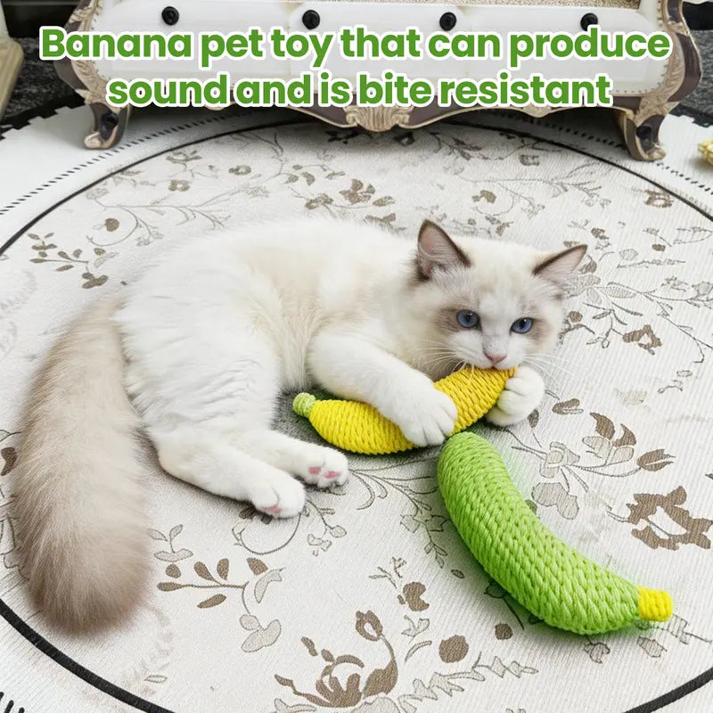 Sisal Banana Interactive Cat Toy - Compact 40g Textured Design for Chewing, Batting, and Scratching - Indoor Pet Play (Yellow/Green)