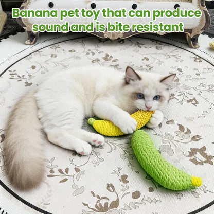 Sisal Banana Interactive Cat Toy - Compact 40g Textured Design for Chewing, Batting, and Scratching - Indoor Pet Play (Yellow/Green)