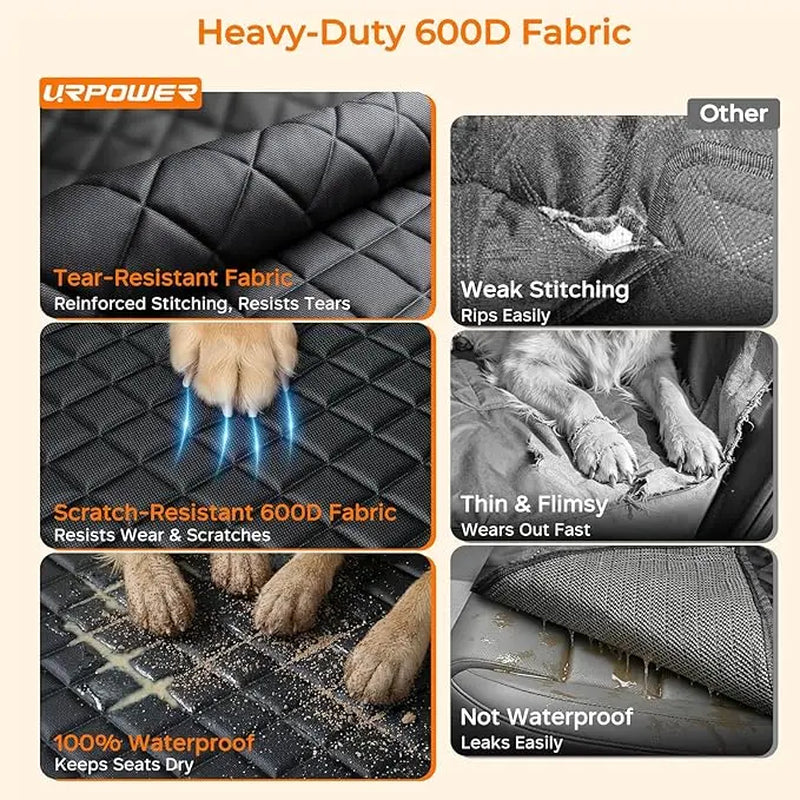 Quilted Fabric Dog Car Seat Cover - Universal Fit, Waterproof, Scratchproof, Non-Slip, Washable Pet Back Seat Travel Mat, All-Season Dog Car Accessories