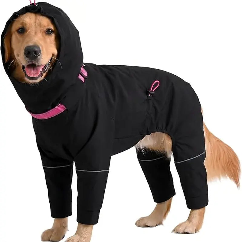 Kuoser Waterproof Dog Raincoat - Reflective Outdoor Pet Apparel with Adjustable Hood, Leash D-Ring, and 8-Leg Design for Full-Body Coverage in Lightweight Fabric for Small, Medium, and Large Dogs (Pink, Black)