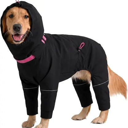 Kuoser Waterproof Dog Raincoat - Reflective Outdoor Pet Apparel with Adjustable Hood, Leash D-Ring, and 8-Leg Design for Full-Body Coverage in Lightweight Fabric for Small, Medium, and Large Dogs (Pink, Black)