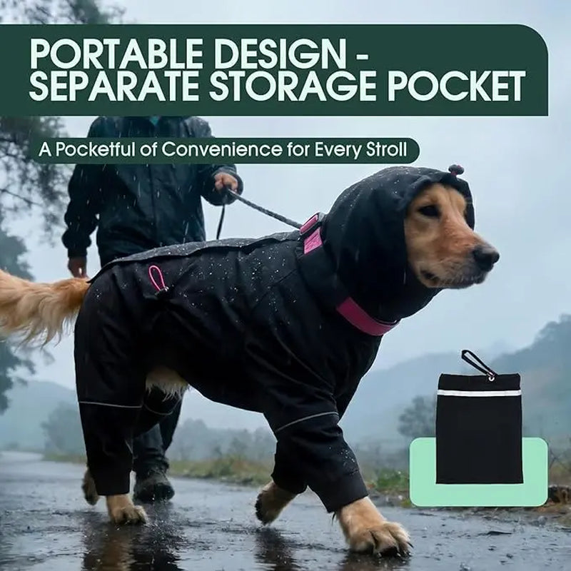Kuoser Waterproof Dog Raincoat - Reflective Outdoor Pet Apparel with Adjustable Hood, Leash D-Ring, and 8-Leg Design for Full-Body Coverage in Lightweight Fabric for Small, Medium, and Large Dogs (Pink, Black)