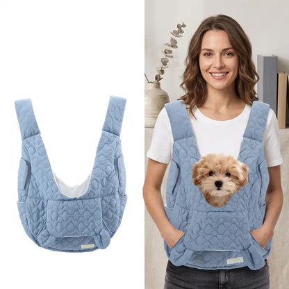Quilted Front Carrier Backpack for Small Dogs and Cats - Hands-Free Travel Sling with Front Pocket for Outdoor Walking